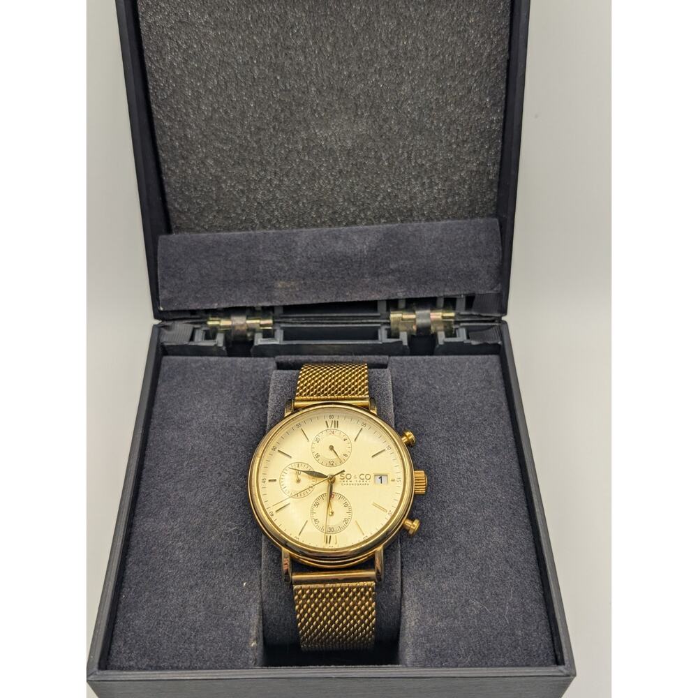 SO & CO New York Madison Chronograph Watch - Gold Mesh Bracelet Men’s Timepiece